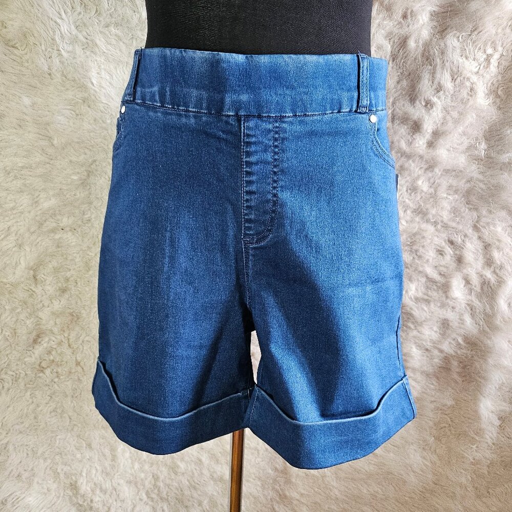 Rekucii Women's Blue Secret Figure Denim Dressed Cuffed Jean Shorts Size 18